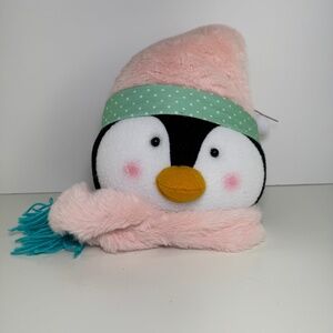 22” Plush Penguin Head Wreath Accent Pink Mint Green Wired Hat Scarf Pre-Wired
